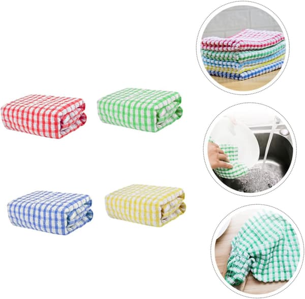 4-pack disktrasor, absorberande kökshanddukar för diskrengöring, förtjockad design, rutmönster