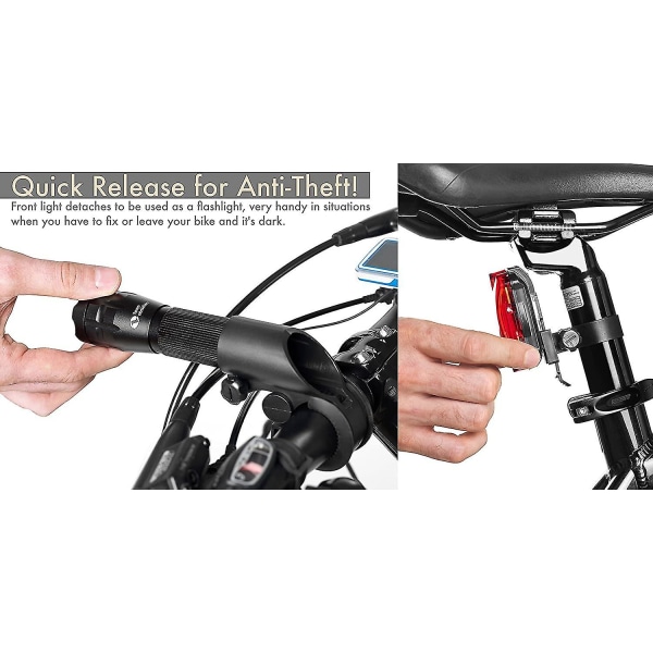 Cykellygtesæt - Superstærke LED-lygter til din cykel - Nem at montere Forlygte og baglygte