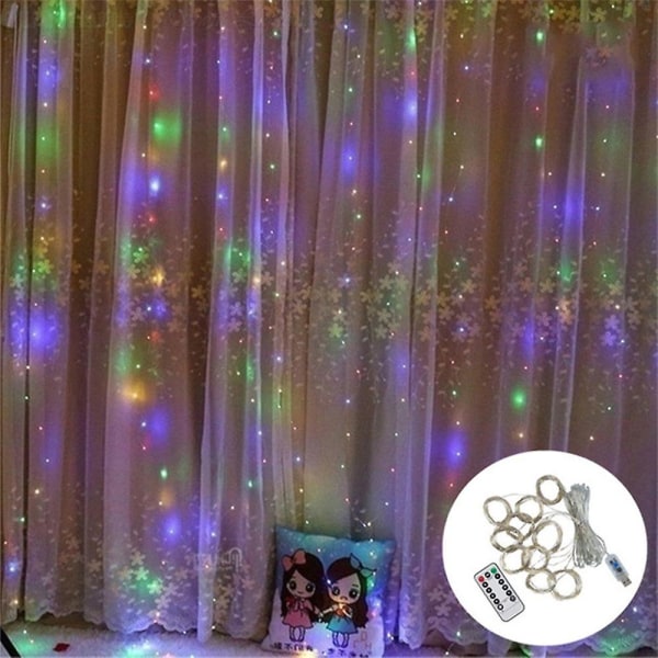 Gardinkänsliga Ljus 200 Led 3m X 2m Julbelysning Vattentät Usb-driven 8 Lägen Fjärrkontroll Strängljus För Sovrum Vägg Fönster Patio Fest Jul Ind Color