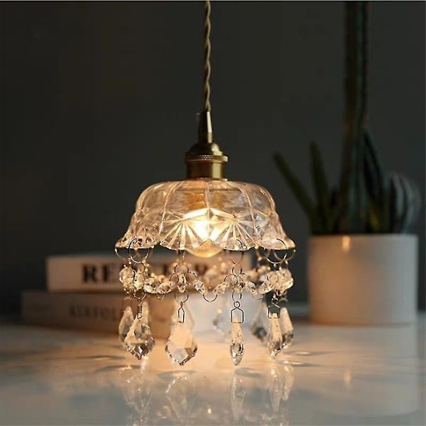 Retro messing glas lille lysekrone krystal lampe gang 0a11 | Fyndiq