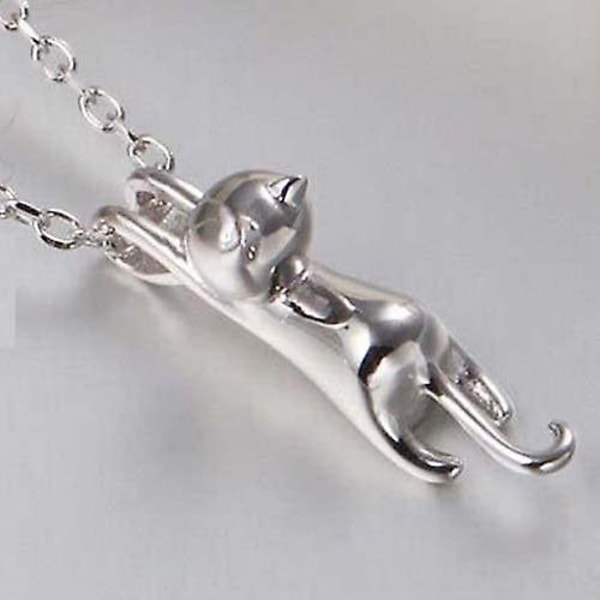Womens 925 Silver 3d Söt hängande kattälskare Matt yta/slät hängande halsband 18 tums kedja (slät)