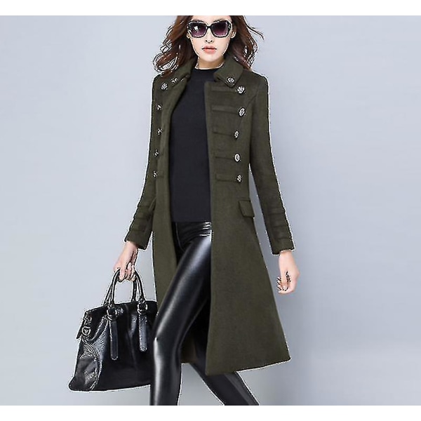 Women's Military Style Stand Collar Woolen Coat Double Breasted Woolen Blends Coat