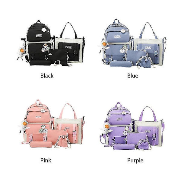 6-pack Fashion Travel Tote Skolpennalfodral Gåspuppa Casual Ryggsäck Set Purple