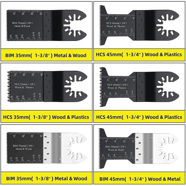 15 hurtigutløsende oscillerende multiverktøy sagblader i metall og tre