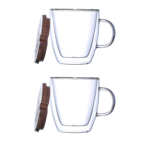 2 pakke 350 ml kaffekopper i glass Trelokk isolerte kopper b520 | Fyndiq