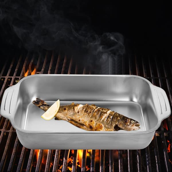 Rustfrit Stål Grillet Fiskefad Skaldyrsfad Rektangulær Bærbar Stegepande Materiale i Rustfrit Stål