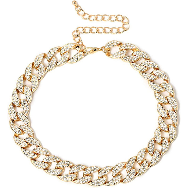 Rhinestone Curb Cuban Link Kjede Halskjede For Kvinner Unisex Kule Hip Hop Miami Cuban Diamantkuttet Kjede
