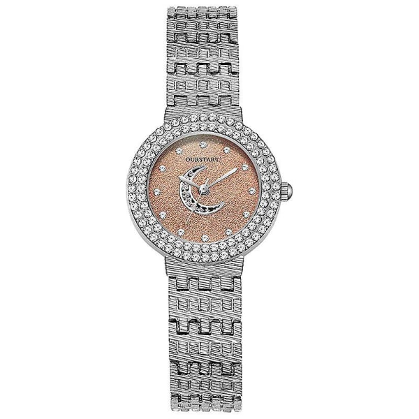 Temperament Entry Lux watch tekojalokivillä koristeltu hopea rannekoru kvartsi naisten watch Light brown