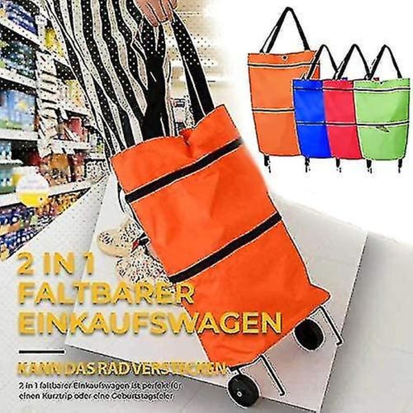 Handlepose med hjul, 2-i-1 sammenleggbar handlekurv, sammenleggbar, to-trinns 1 stk oransje