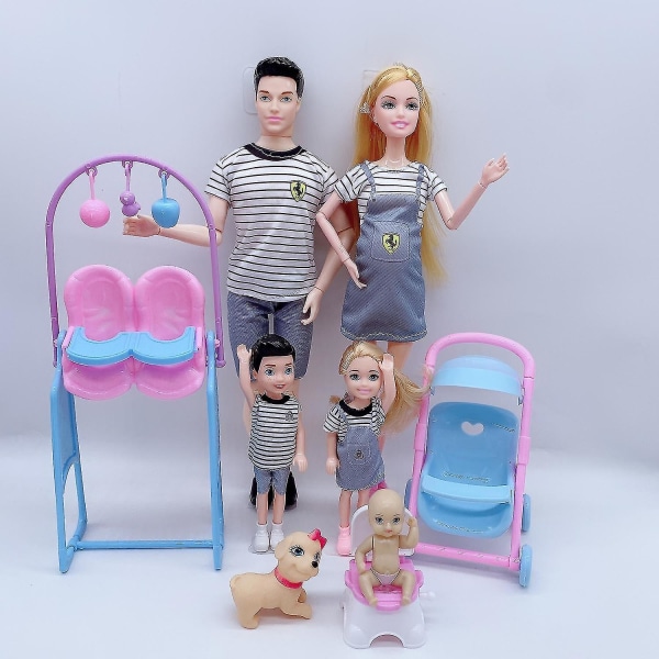 En familie på 6 dukker med store maver, gravide kvinder, babypiger, legetøj
