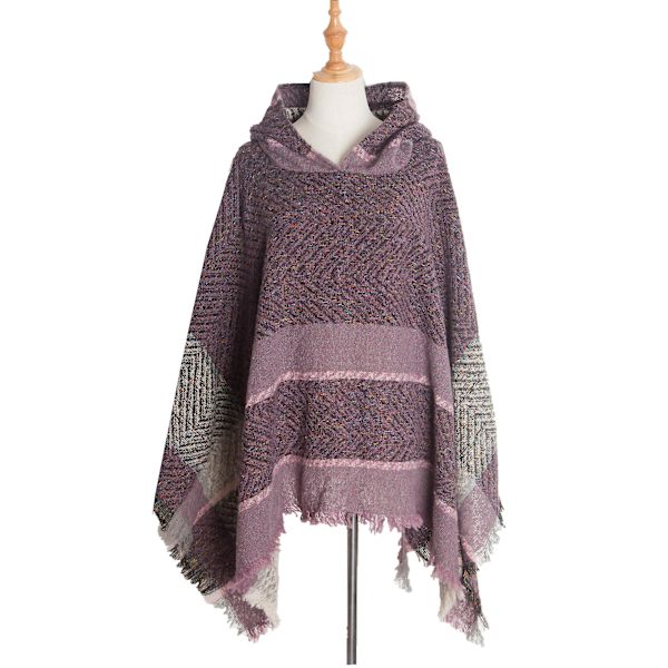 Herringbenskjortet hettekappe med pullover-kappe Purple