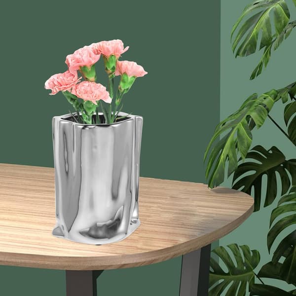 Modern keramisk rynkad vas silverfinish enkel bordsvas för blomsterarrangemang
