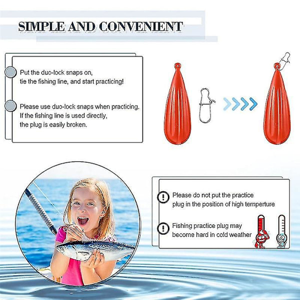 Øvings-plug for fiske, kastestøpingsplugg, baitcasting-gummiøvings-plug, egnet for å forbedre kastferdigheter, 6 stk