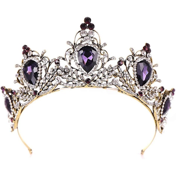 Luksuriøs Lilla Krystallkrone Barokk Krone Rhinestone Tiara og Krone Brudkrone