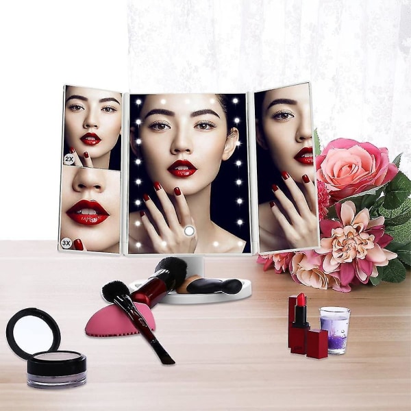 Makeup Spejl Med Lys 22led Makeup Spejl Med 2x/3x Forstørrelse Pink