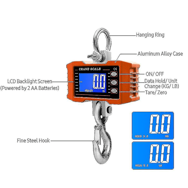 Digital Hængende Vægt med Fjernbetjening 1000kg/ 2204lbs Bærbar Tungt Kranvægt Lcd Baggrundsbelysning Industrielle Krogvægte Blue