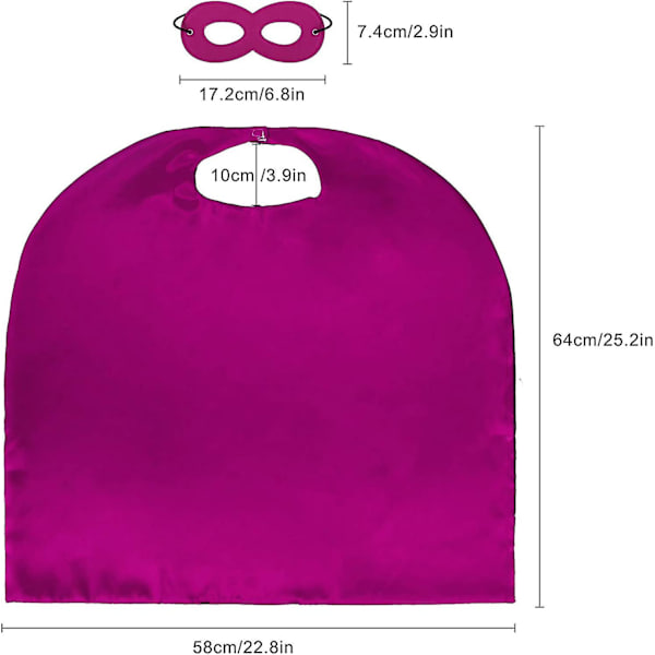 Superheltkappe og maske for barn - Reversibel sateng-kostyme med filtmaske for gutter og jenter - Festdrakt (rosa, lilla) (3-pakning)