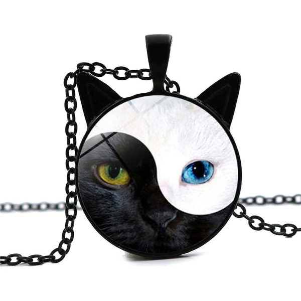 Pulabo Designkvinnor Tai Yin Yang Cat Glas Hänge Halsband Kedja Smycken Och
