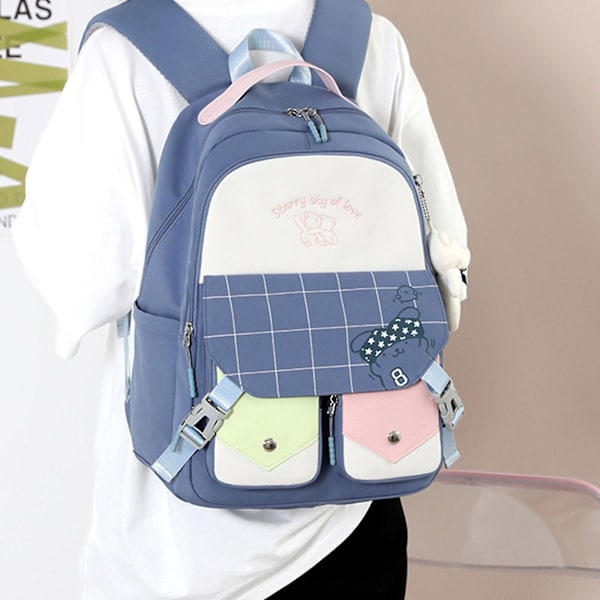 Søt Multi-lomme Nylon Skole Ryggsekk For Student Jenter Gutter Ungdom Boksekk Gray