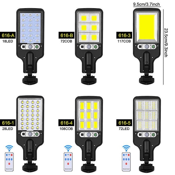 Solcellelampe for utendørs, solcelledrevet gatebelysning med sensor, sikkerhetsbelysning for hage, terrasse, sti og gårdsplass 616-1