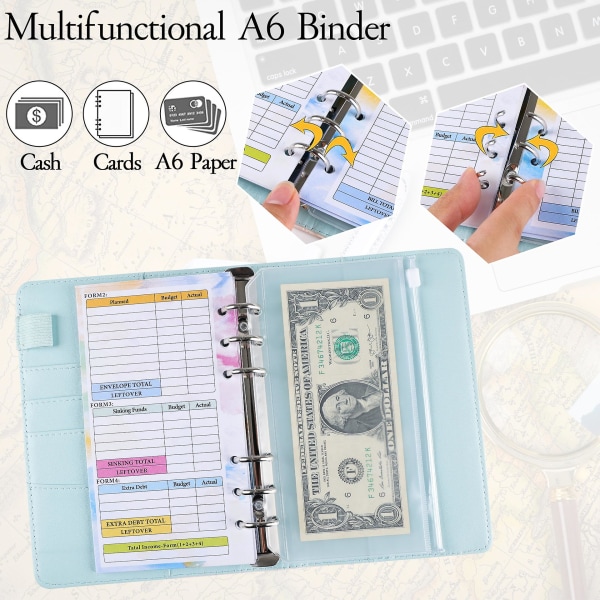 A6 Pu nahkasuunnittelija Budget Binder Notebook Cash Envelopes System Set A