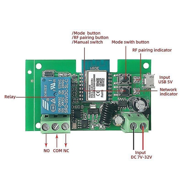 Dc5v12v Tuya Smart Life Wifi Smart Switch Dør Adgang Relæ