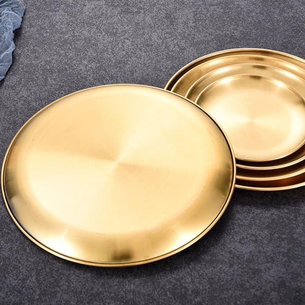 Gyllen rustfritt stål matfat pasta serveringsbrett glatt overflate kun håndvask egnet