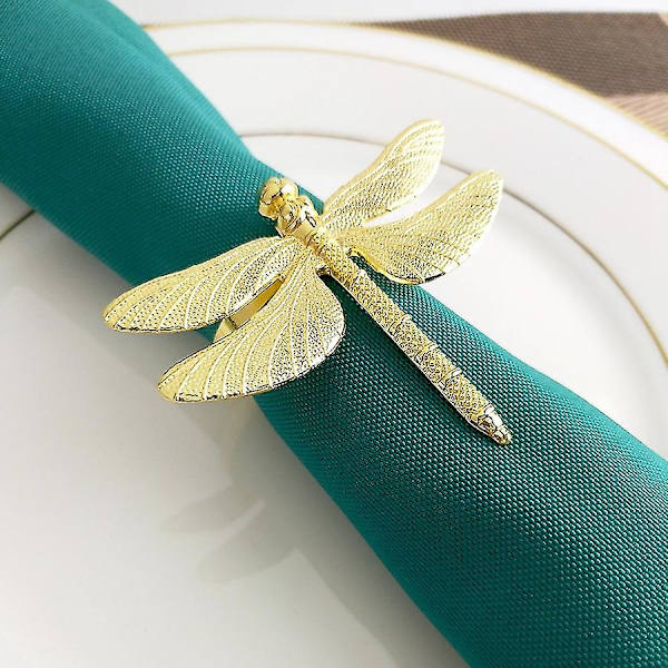 6 stk. Dragonfly Serviettringer Gull DIY Hotell Bryllup Bankett Bordvisning Metall Serviettspenne