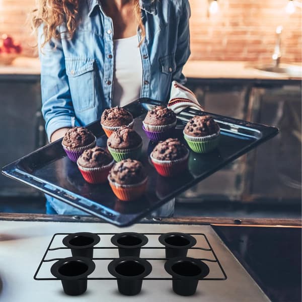 6-kops dyb cupcakeform Bageudstyr Sekskopsdesign Kulstofstål Sort Nonstick Overlegen