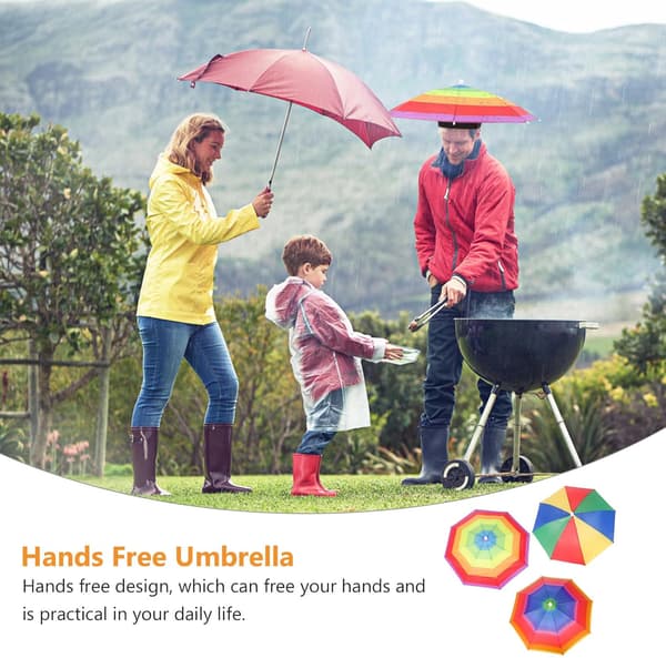 3 stk paraplyhatter med elastisk bånd, hodeplaggparaply for utendørs camping og solfylte dager