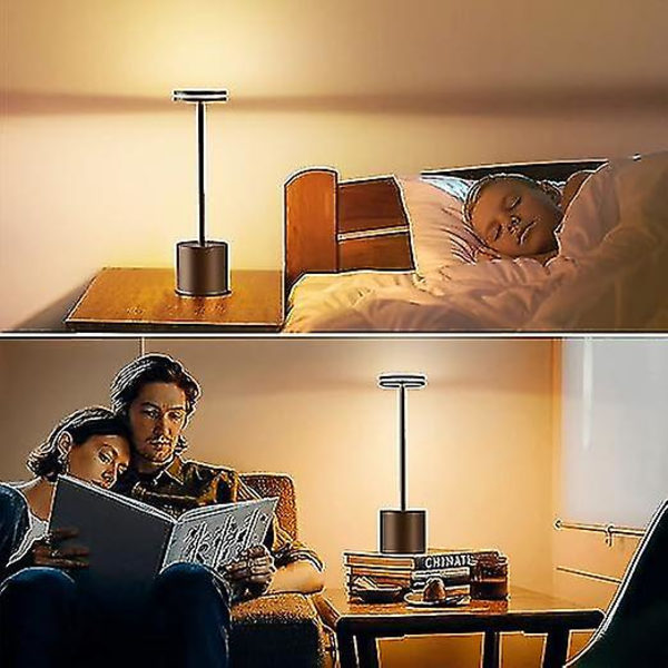 Laddbar Trådlös LED-Bordslampa, 5000mah Batteridriven Bordslampa, 3 Färglägen, Dimbar, USB-Skrivbordslampa för Hem, Matplats, Inomhus, Utomhus Gold