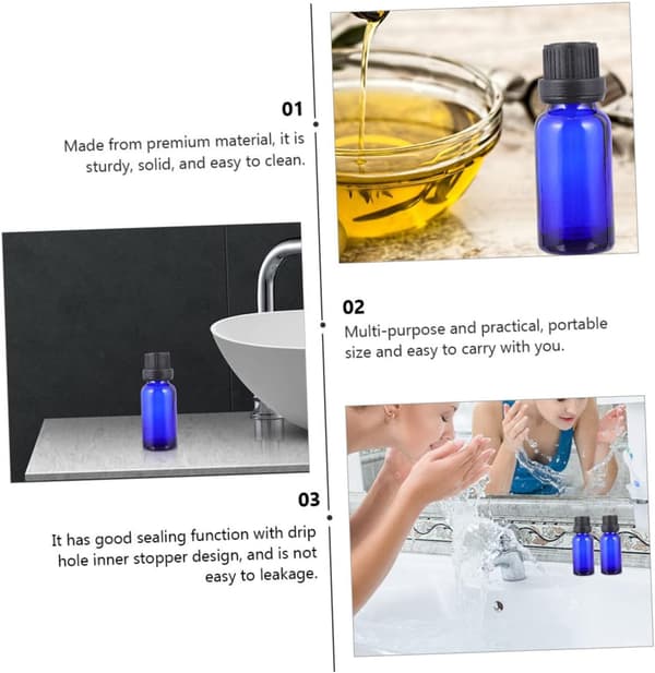 12 st 10 ml blå glasflaskor för eteriska oljor med droppare och stort lock, bärbara reseflaskor