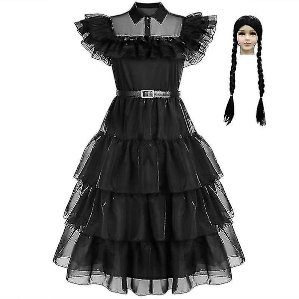 2023 Uusi Cosdaddy Wednesday Addams Lasten Tyttöjen Peruukkiasu 140 T2