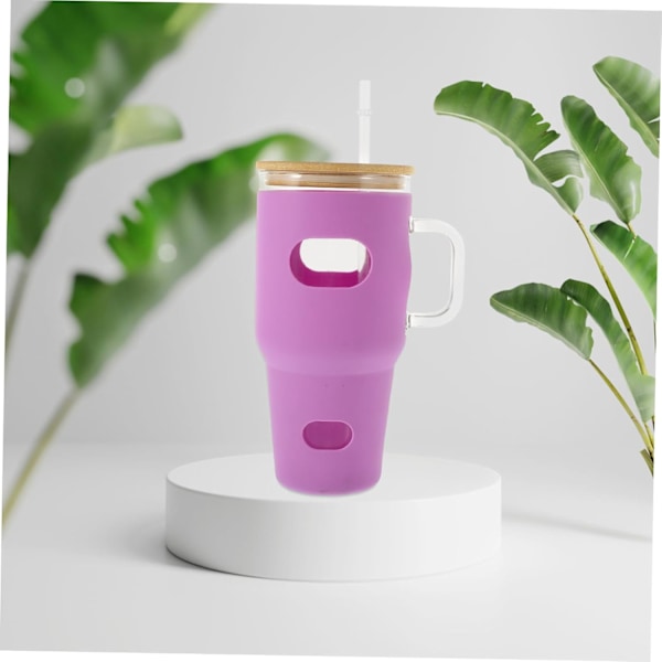 32oz Isolerad Vattenmugg med Sugrör Silikonöverdrag Robust Glasdryckesflaska