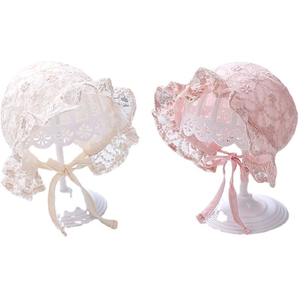 2 stk Baby Bonnet Jenter Blonder Hatt Caps Pustende Bomulls Solhatt For 0-6 Måneder