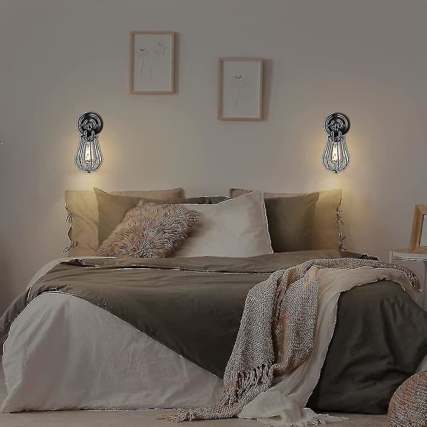 Lampetter Veggdekorsett med 2, justerbare industrielle vegglamper til soverom
