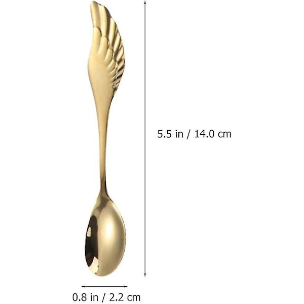 Sæt med gaffel og ske i rustfrit stål Kreative vinger Iste-ske Kaffe Dessert-ske Kagegaffel Forretgaffel Bestik (guld) (2 stk)