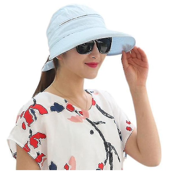 Kvinnors Omvandlingsbar Strandvisirhatt Kvinnlig Sommar Solhatt Solkeps Stor Brätte Strandhatt Vikbar Sommarkepsar Light Blue