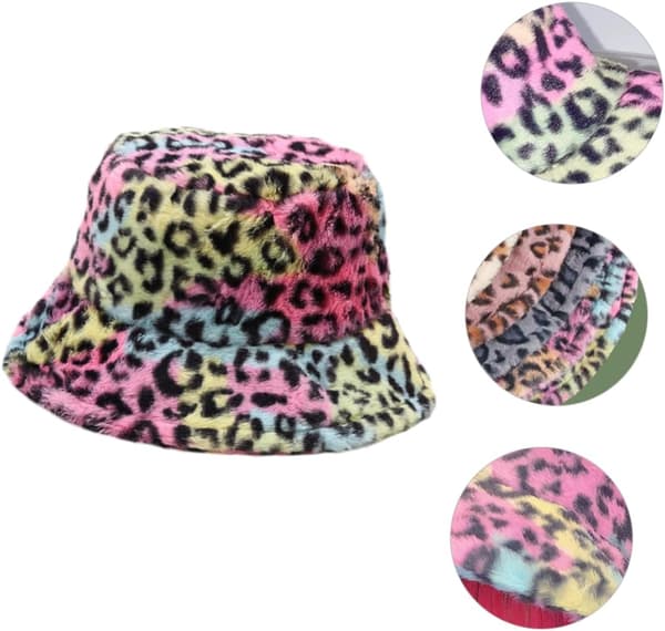 Varm hat til efterår vinter leopard fiskerhat plys spandkasket fuzzy leopard behagelig