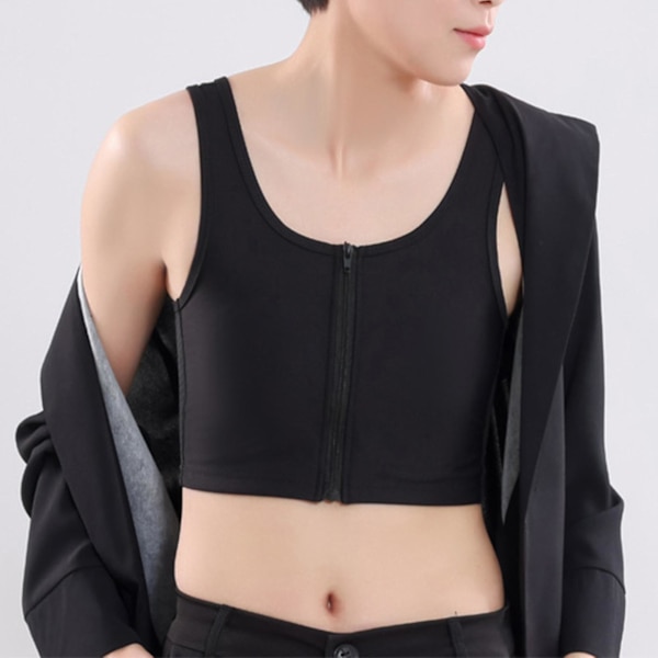 Kvindes Brystbinder Stærk Elastisk Bånd Tanktop Shapewear Åndbar Toppe Til Tomboy Trans Lesbisk Black