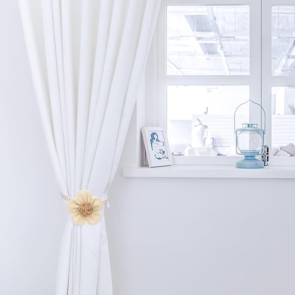 2 stk. gardinbindinger, magnetisk design, bomuld og hør, blomsterform
