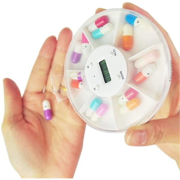 Elektronisk pilleboks med timer, 5 påminnelser, 7 rom