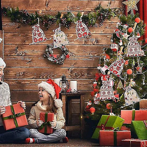 Presentpåsar 16-pack Julklappsaskar Jutesäckar med dragsko
