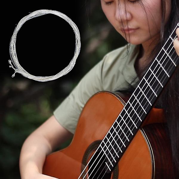Sæt af klare sølv nylonstrenge til klassisk guitar