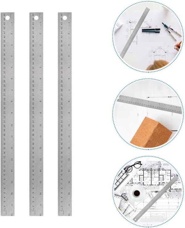 Multifunksjonell rett linjal, rette kanter linjal 45 CM rustfritt stål med korkbakside, bærbar solid måleverktøy