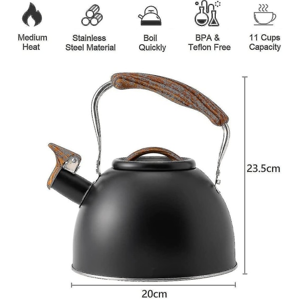 Kogende Kedel med Fløjte, Rustfrit Stål Tekande med Træ Mønster Foldbart Håndtag til Gasskomfur Induktion, 3l A-yuhao Beige White