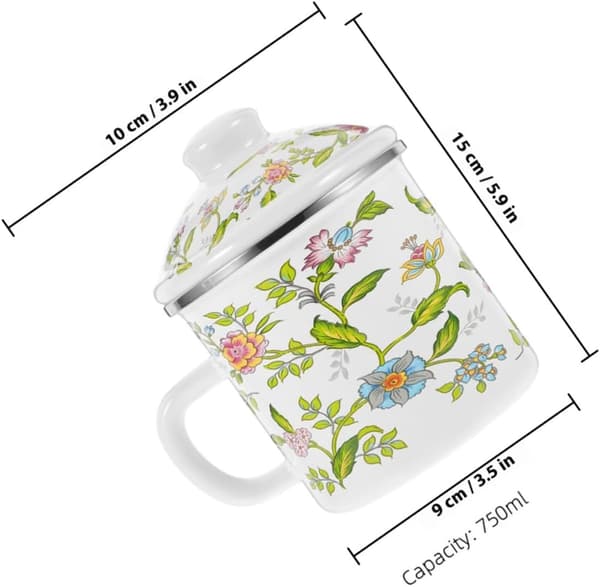 750 ml emaljekaffe-tekopp med sklisikkert håndtak, ikke lett å deformere, stilig, solid drikkekopp