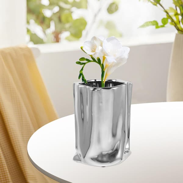 Modern keramisk rynkad vas silverfinish enkel bordsvas för blomsterarrangemang