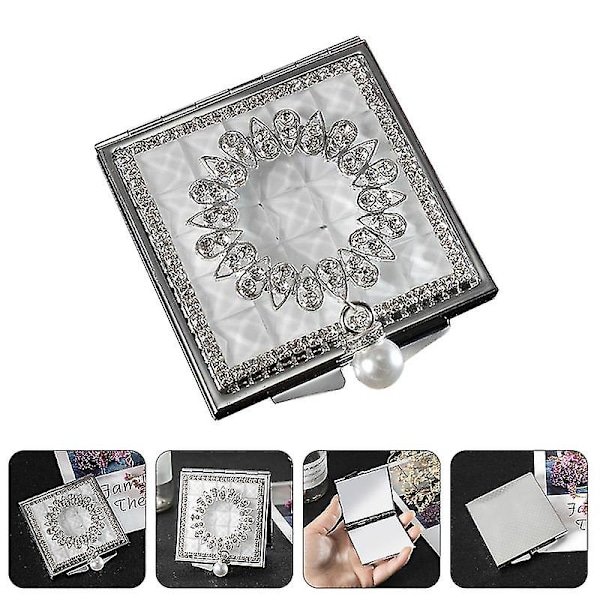 1 kpl Pieni Neliömäinen Metalli Peili Helmi Ripustettava Meikkipeni Double-sided Mirror