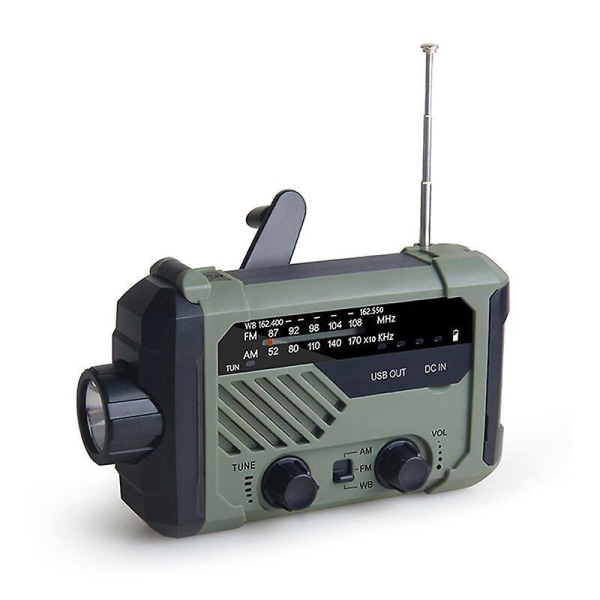Emergency Am/ Fm /noaa Radio, Håndsveiv Batteridrevet Solar Radio Med Led Lommelykt, Sos Alert Military green